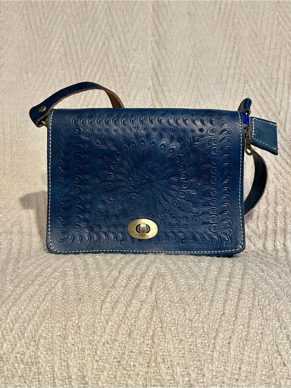 Vintage Moroccan Navy Blue Leather Crossbody Bag
